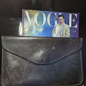 Vintage EUC Black Leather Michael Green Clutch
